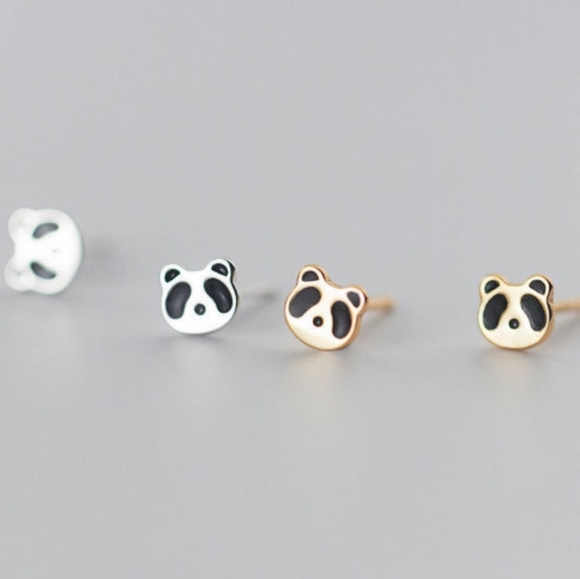 Jewelry - NWT 925 Sterling Silver & Black Panda Bear Head Studs Earrings - Dainty